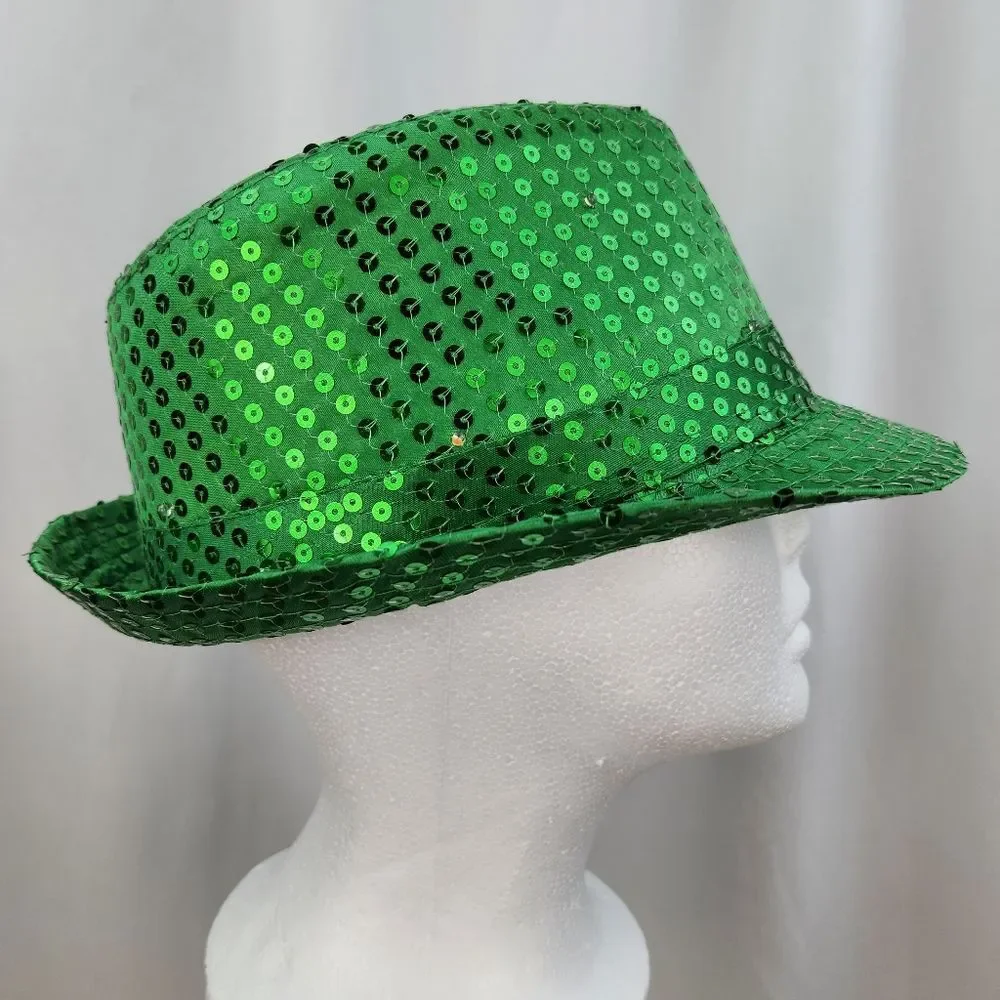 🔺️NWOT Green Sequined Light-Up Fedora Hat - Picture 4 of 8